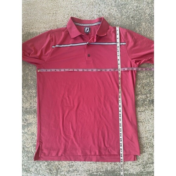 Foot Joy FJ Polo Shirt Sz L Deep Pink Design White Stripe Short Sleeve Golf Logo - Picture 4 of 7